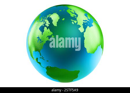 Earth globe with green continents and blue oceans, on an isolated white background. 3d rendering Stock Photo
