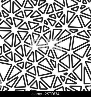 Vector science background. Medium triangles size. Black and white style. Rounded triangles outlined. Repeatable pattern. Monochrome contrast. Stock Vector