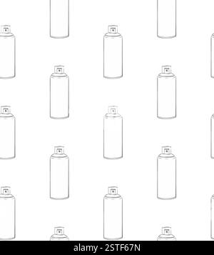 Aerosol can seamless pattern on white background. Graphic line vector illustration on transparent background Stock Vector
