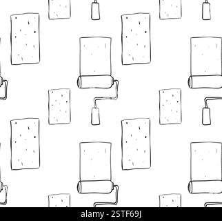 Paint roller with strokes seamless pattern. Vector graphic line brush. Color paint texture when painting with a roller. isolated on white background Stock Vector