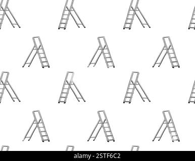 step Ladder seamless pattern. Graphic line vector Simple step ladder shapes. Black and white design. Minimalistic ladder symbols. Stock Vector