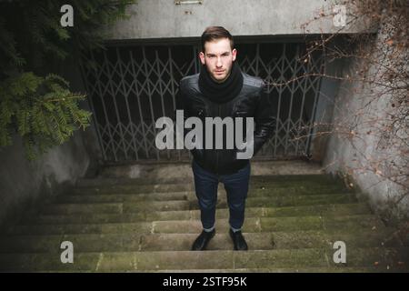 Confident man posing in selvedge  jeans Stock Photo