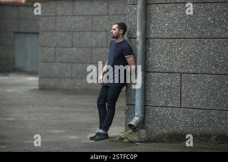 Confident man posing in selvedge  jeans Stock Photo