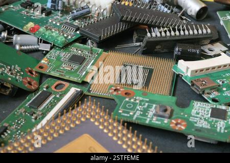 Pile of old and new electronic materials Stock Photo