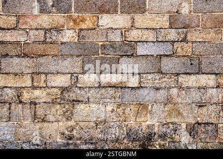 Rectangular Old Stone and Mortar Block Wall Background Stock Photo