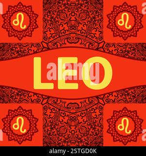 Hand-drawn zodiac Leo with ethnic floral geometric doodle pattern. Western Horoscope Symbol. Vector illustration. The lion. Fift Stock Photo