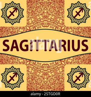 Hand-drawn zodiac Archer with ethnic floral geometric doodle pattern. Western Horoscope Symbol. Vector illustration. The Sagitta Stock Photo