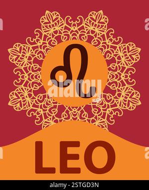 Hand-drawn zodiac Leo with ethnic floral geometric doodle pattern. Western Horoscope Symbol. Vector illustration. The Lion. Fift Stock Photo