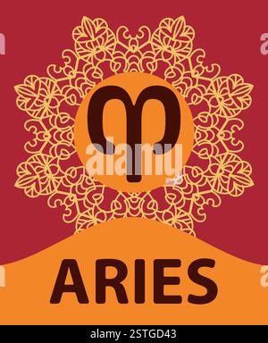 Hand-drawn zodiac Ram with ethnic floral geometric doodle pattern. Western Horoscope Symbol. Vector illustration. The Aries. Fis Stock Photo