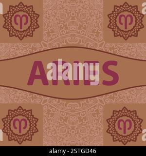 Hand-drawn zodiac Aries with ethnic floral geometric doodle pattern. Western Horoscope Symbol. Vector illustration. The Ram. Fis Stock Photo