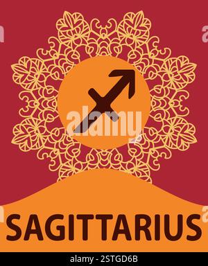 Hand-drawn zodiac Archer with ethnic floral geometric doodle pattern. Western Horoscope Symbol. Vector illustration. The Sagitta Stock Photo