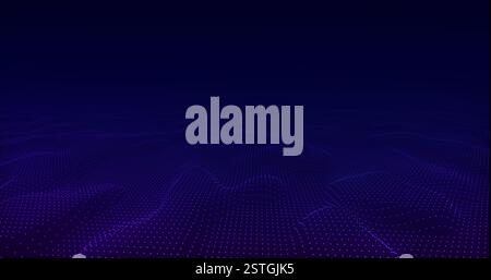 Wavy surface of small glowing dots creating a futuristic landscape on a dark blue background Stock Photo