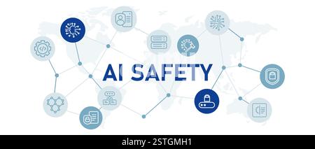 AI Safety secure data attack vulnerability prevention concept with icon smart machine learning security Protection Privacy Artificial Intelligence Stock Vector