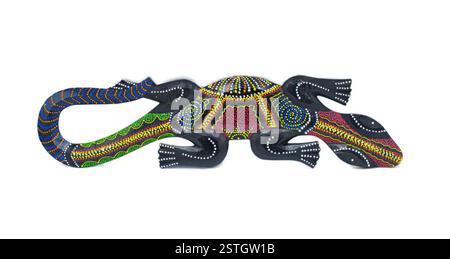 Aboriginal Dot hand painted Gecko Wooden Wall Hanging Lizard multi colored beads for texture, style for indoor outdoor decor decoration indonesian sty Stock Photo