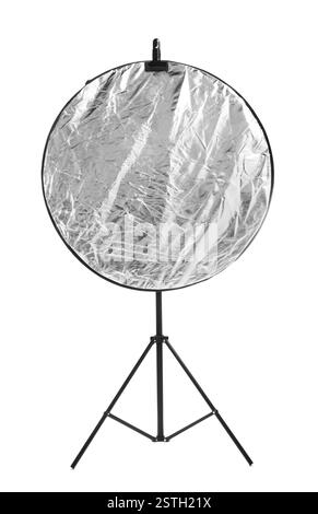 Stand with reflector isolated on white. Photo studio equipment Stock Photo