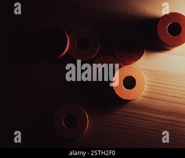 Abstract Circles on Wooden Background Stock Photo