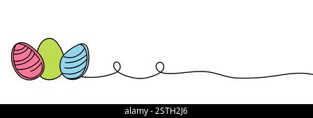 Easter eggs and color spots, one continuous line drawing. Easter illustration Stock Vector