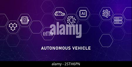 Autonomous vehicle self driving car unmanned vehicle transport gradient header transportation system machine automobile engine by AI artificial Stock Vector