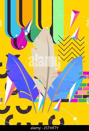 Feather geometrical graphic retro theme background. Minimal geometric ...