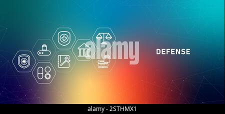 Defense gradient header court punishment access verification healthcare insurance treatment medicine cybersecurity system data protection shield guard Stock Vector
