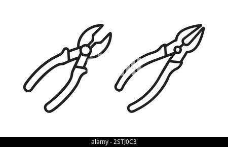 Pliers Line Icon Set, Cutting Pliers Outline Vector Collection, Hand Tool Symbol for Construction, Electrical Repair and DIY Stock Vector