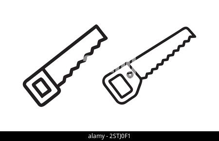 Hand Saw Line Icon Set, Carpenter Wood Saw Outline Vector, Hand Tool Symbol for Construction, Woodworking and DIY Stock Vector