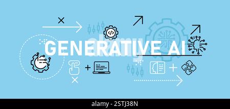 Generative AI conceptual artificial intelligence generative media generation generate system image synthesis icon design illustration Stock Vector