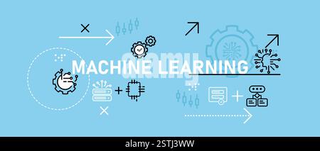 Machine learning AI artificial intelligence model training conceptual technology development engine thinking analyzing information database progress Stock Vector