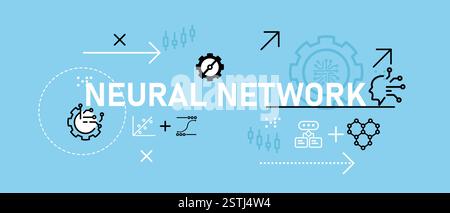 Neural network conceptual AI artificial neural learning algorithm data processing modern technology programming machine artificial intelligence engine Stock Vector