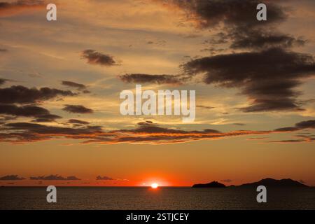 colourful sky sunset with clouds on Adriatic Sea from Dubrovnik, Croatia Stock Photo