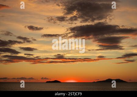 colourful sky sunset with clouds on Adriatic Sea from Dubrovnik, Croatia Stock Photo