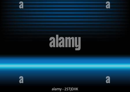 horizontal laser line neon blue lighting on black color background, light lines of movement and speed in neon Stock Vector