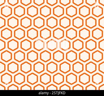 Vector science background. Orange color on matching background. Bold rounded hexagon cells with padding. Hexagonal cells. Seamless pattern. Stock Vector