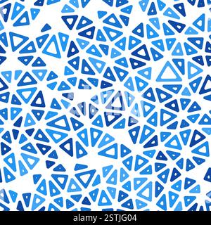 Minimalistic triangles background. Small triangles size. Monotone style. Rounded triangular cells outlined. Repeatable pattern. Blue gradient sky. Stock Vector