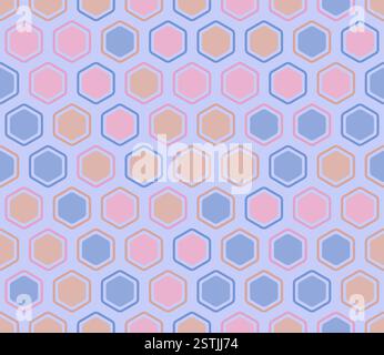 Abstract vector background. Bold rounded hexagons mosaic cells with padding and inner solid cells. Honeycomb cells. Multiple tones color palette. Stock Vector