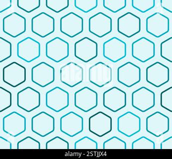 Pattern of hexagon shapes. Bold rounded hexagons mosaic cells with padding. Cyan color tones. Large hexagon shapes. Seamless pattern. Stock Vector