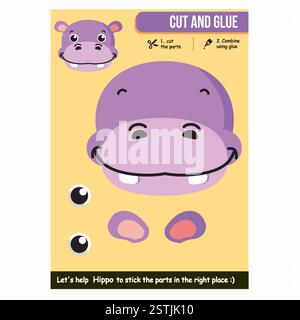 Cute animal hippo cutout paper game for kids. Fun and educational ...