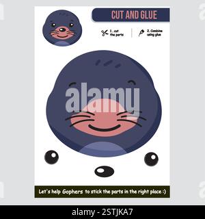 Adorable gopher cutout game for children. Educational and creative activity. Stock Vector