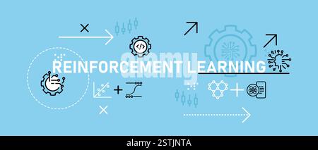 Reinforcement learning smart technology machine training adapting algorithm data system AI artificial intelligence learn processing development icon Stock Vector