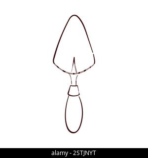 Cement trowel for construction in line art style. Isolated on a white background. Stock Vector