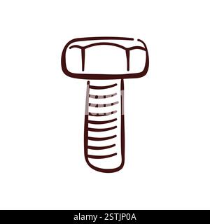 Hex Bolt in line art style isolated on a white background. Stock Vector