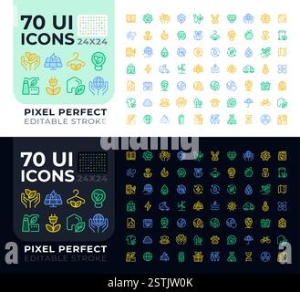 Ecology duotone color ui icons set for day and night mode Stock Vector
