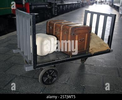 Old luggage trolley. Railway Museum, Madrid. Spain. Stock Photo