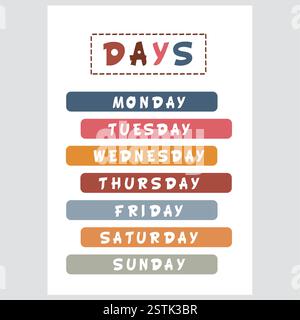 Educational poster for kids featuring a day theme with fun learning activities. Stock Vector