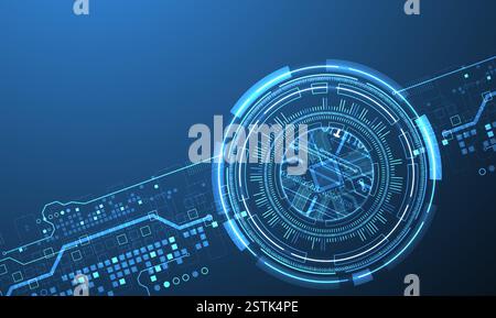 Abstraction on the theme of tech circles. Scientific and technological background. Blue gradient on the background. Stock Vector