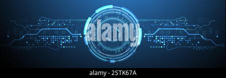 Abstraction on the theme of tech circles. Scientific and technological background. Blue gradient on the background. Stock Vector