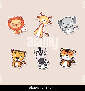 Playful bundle of adorable cartoon animals in vibrant vector illustration style Stock Vector