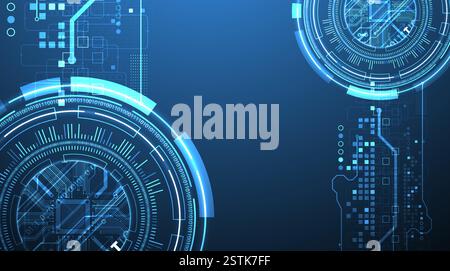 Abstraction on the theme of tech circles. Scientific and technological background. Blue gradient on the background. Stock Vector
