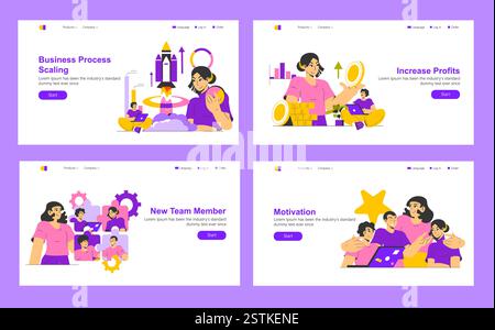 Business Process Scaling illustration. Visualizes strategies for enhancing efficiency and maximizing productivity in an organization. Focus on collaboration, growth, and innovative solutions. Vector illustration. Stock Vector