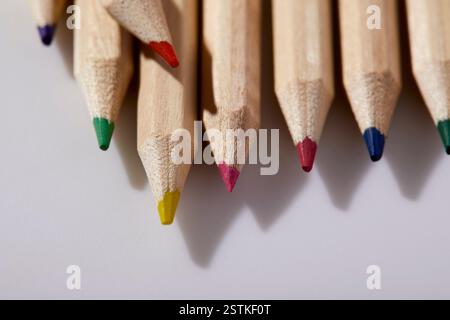 Close-up of colorful pencils on white background Stock Photo